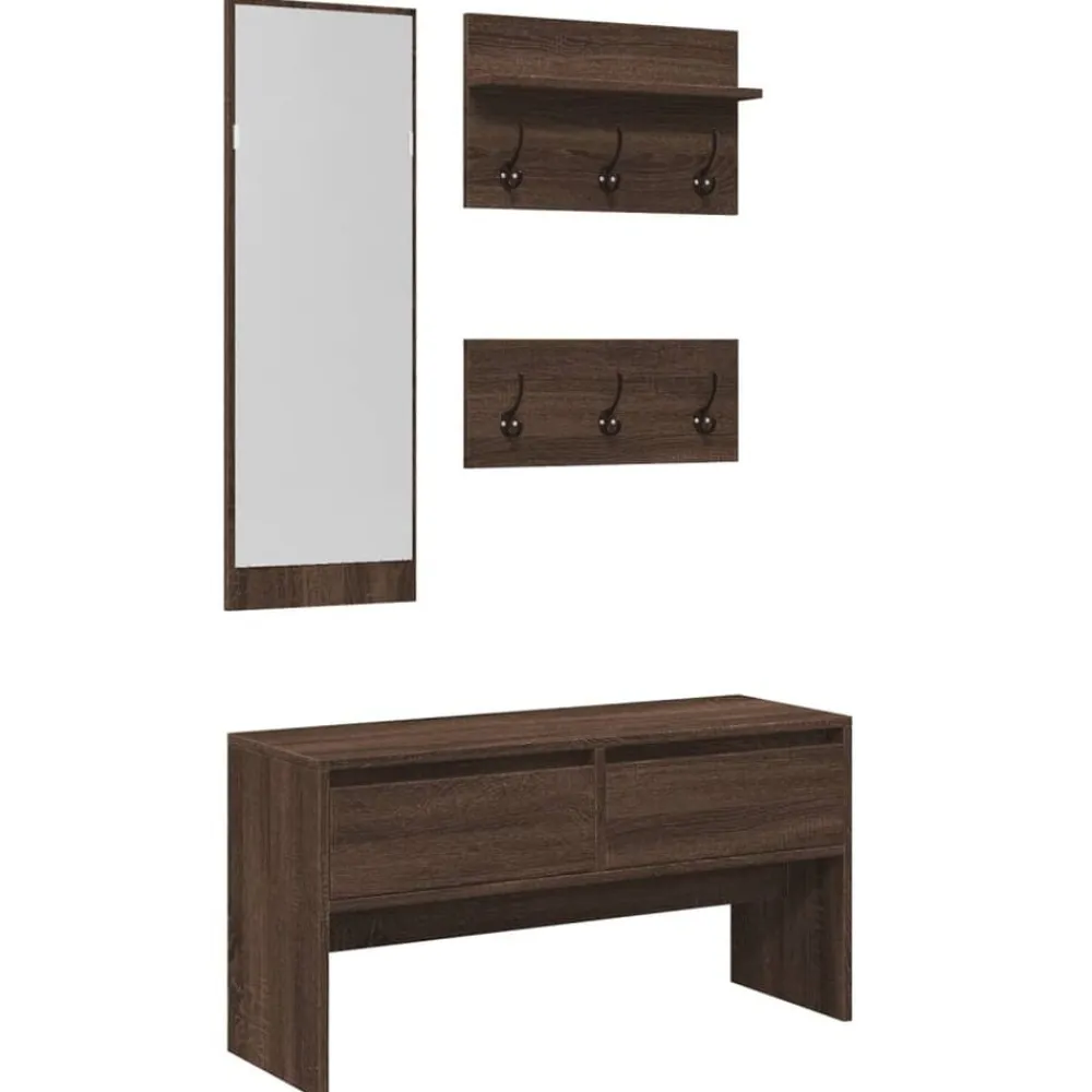 vidaXL Bancos-Muebles de recibidor 4 piezas madera de ingeniería marrón roble