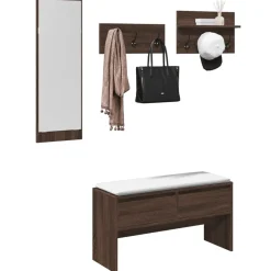 vidaXL Bancos-Muebles de recibidor 4 piezas madera de ingeniería marrón roble