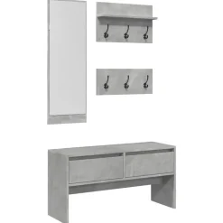 vidaXL Muebles de recibidor 4 pzas madera de ingeniería gris hormigón Gris hormigón Discount