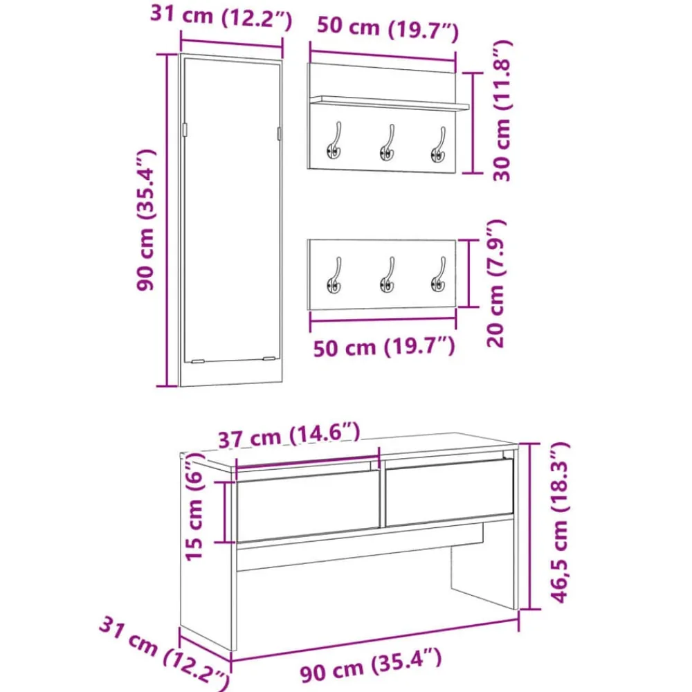 vidaXL Muebles de recibidor 4 piezas madera de ingeniería Roble Sonoma Best