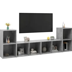 vidaXL Muebles de salón 4 pzas madera ingeniería gris hormigón Gris hormigón Hot