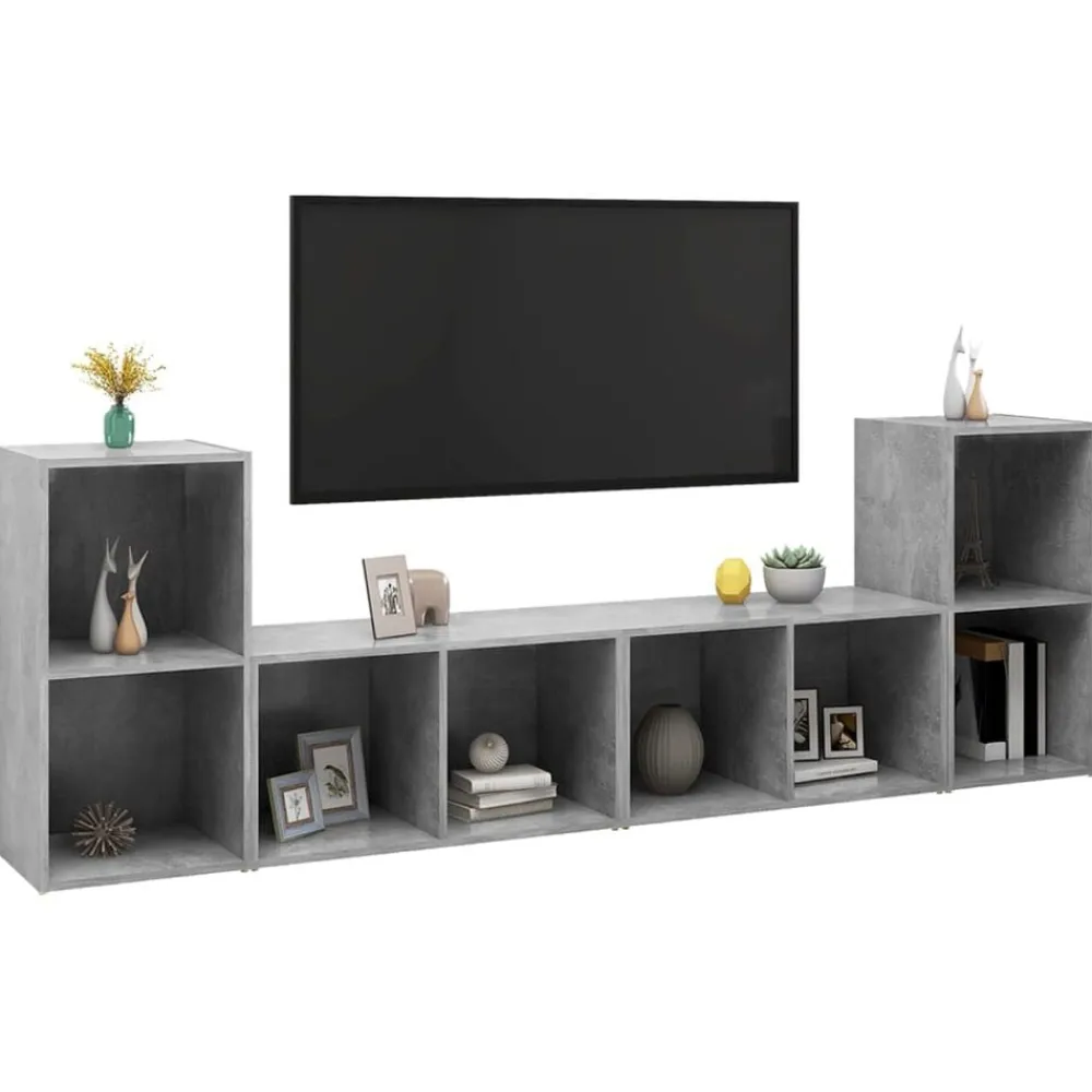 vidaXL Muebles de salón 4 pzas madera ingeniería gris hormigón Gris hormigón Hot