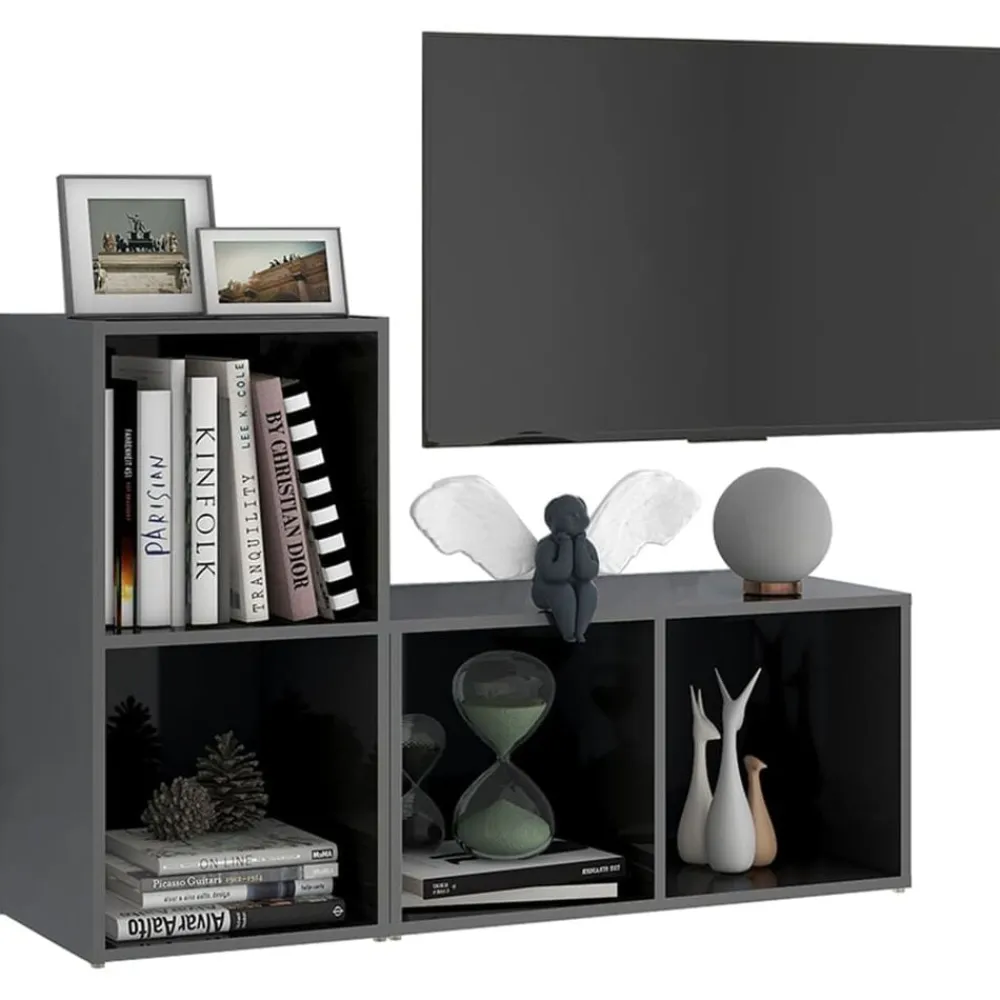 vidaXL Muebles Tv-Muebles de salón 2 piezas madera de ingeniería gris brillo