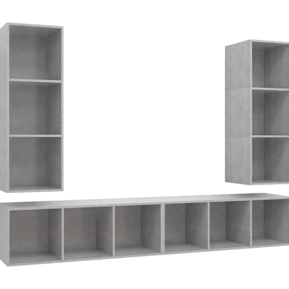 vidaXL Muebles de salón de pared 4 pzs madera ingeniería gris hormigón Gris hormigón Online