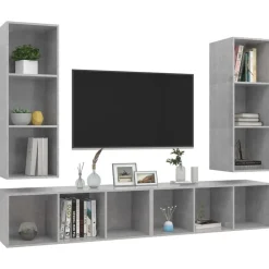 vidaXL Muebles de salón de pared 4 pzs madera ingeniería gris hormigón Gris hormigón Online