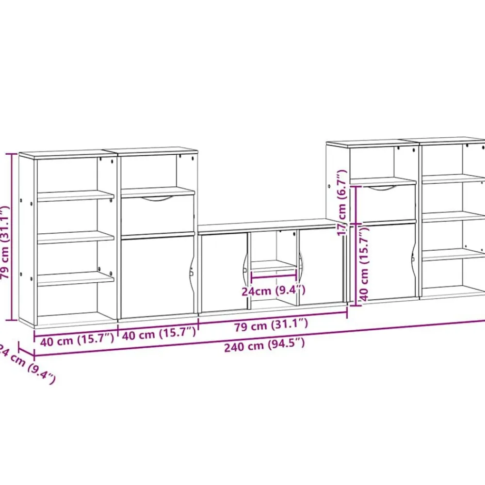 vidaXL Muebles de TV 5 uds. con almacenaje "ODDA" madera pino Blanco Clearance