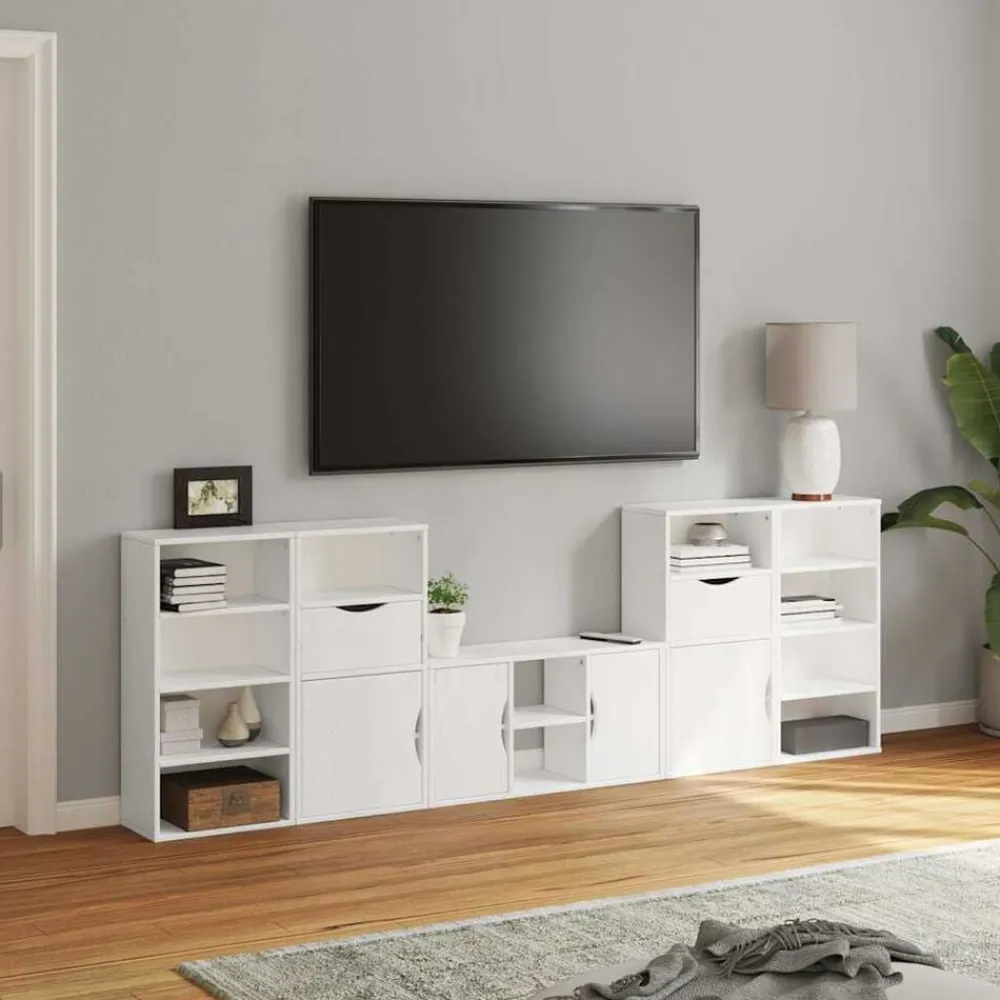 vidaXL Muebles de TV 5 uds. con almacenaje "ODDA" madera pino Blanco Clearance
