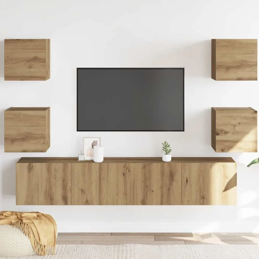 vidaXL Muebles Tv-Muebles de TV de pared 6 uds madera ingeniería roble artesanal