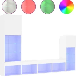 vidaXL Muebles Tv-Muebles de TV de pared con LED 4 pzas madera ingeniería