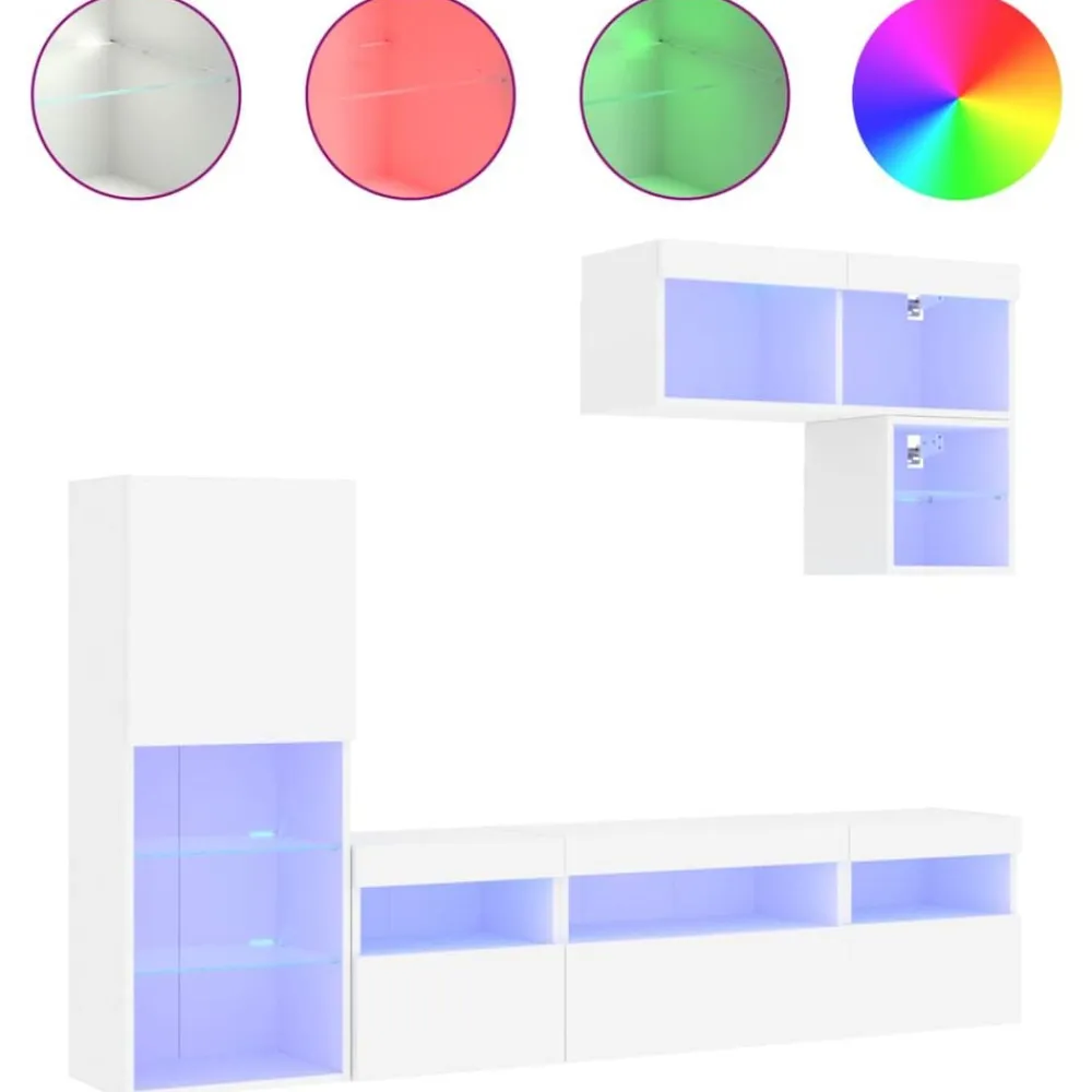 vidaXL Muebles de TV de pared con LED 6 pzas madera ingeniería Blanco Outlet