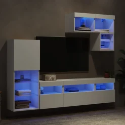 vidaXL Muebles de TV de pared con LED 6 pzas madera ingeniería Blanco Outlet