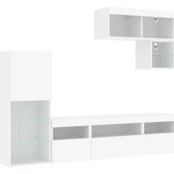 vidaXL Muebles de TV de pared con LED 6 pzas madera ingeniería Blanco Outlet