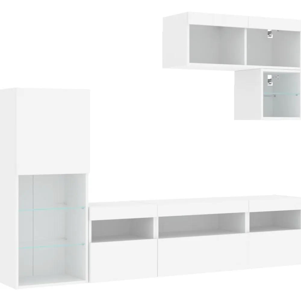 vidaXL Muebles de TV de pared con LED 6 pzas madera ingeniería Blanco Outlet