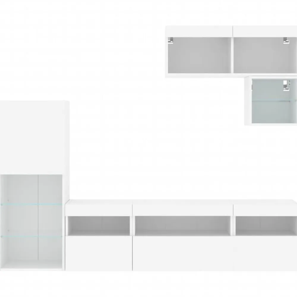 vidaXL Muebles de TV de pared con LED 6 pzas madera ingeniería Blanco Outlet