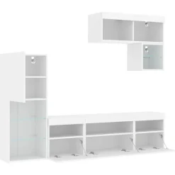 vidaXL Muebles de TV de pared con LED 6 pzas madera ingeniería Blanco Outlet