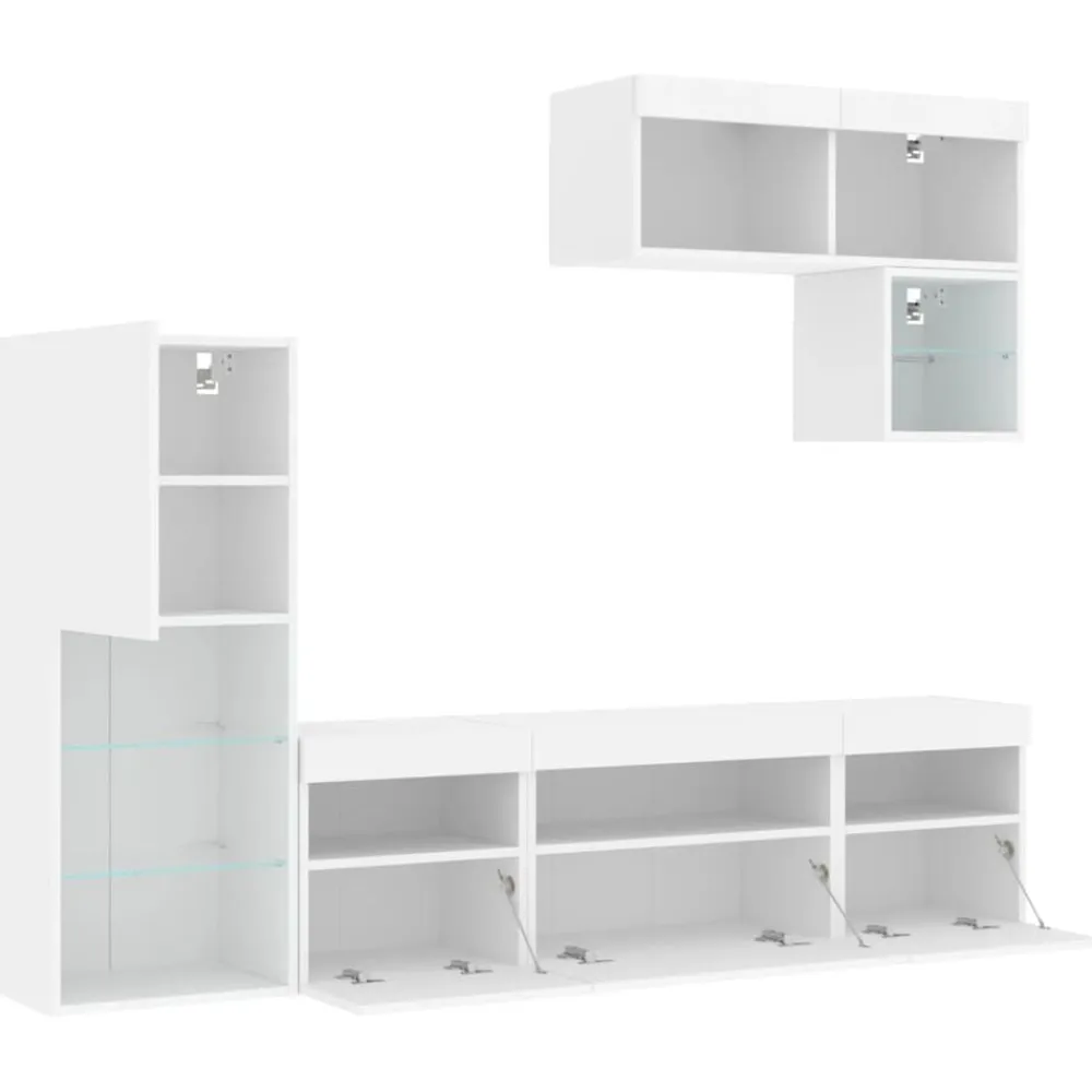 vidaXL Muebles de TV de pared con LED 6 pzas madera ingeniería Blanco Outlet