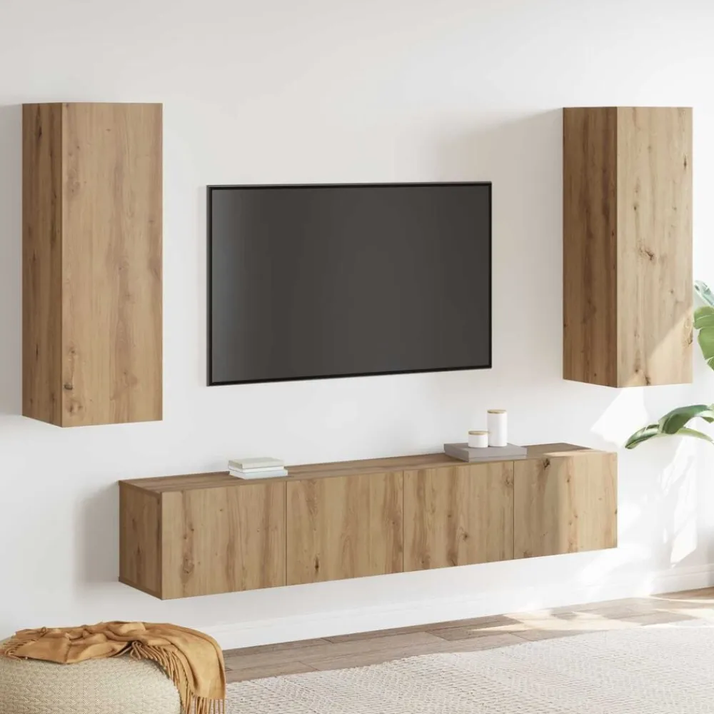 vidaXL Muebles de TV de pared 4 uds madera ingeniería roble artesanal Roble artisan Online