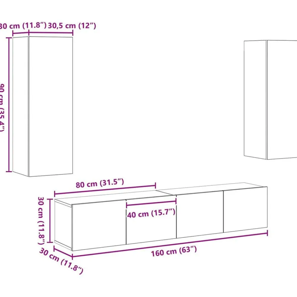 vidaXL Muebles de TV de pared 4 uds madera ingeniería roble artesanal Roble artisan Online
