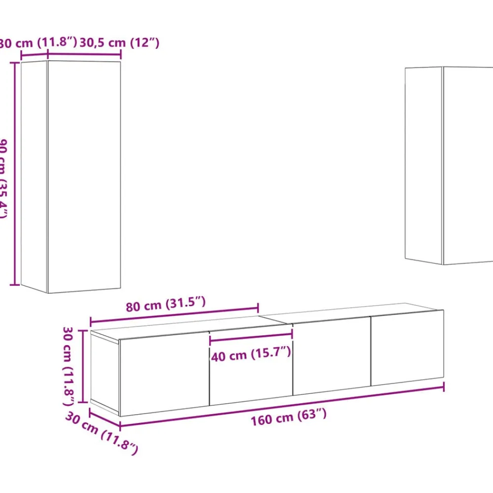 vidaXL Muebles de TV de pared 4 uds madera ingeniería roble artesanal Roble artisan Online