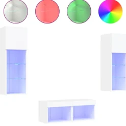vidaXL Muebles de TV de pared con luces LED 4 piezas Blanco Outlet