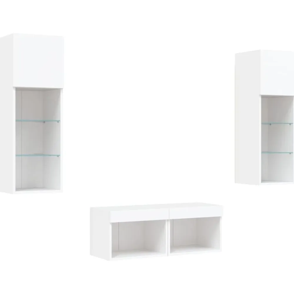 vidaXL Muebles de TV de pared con luces LED 4 piezas Blanco Outlet