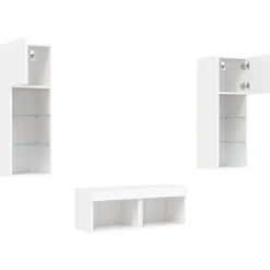 vidaXL Muebles de TV de pared con luces LED 4 piezas Blanco Outlet