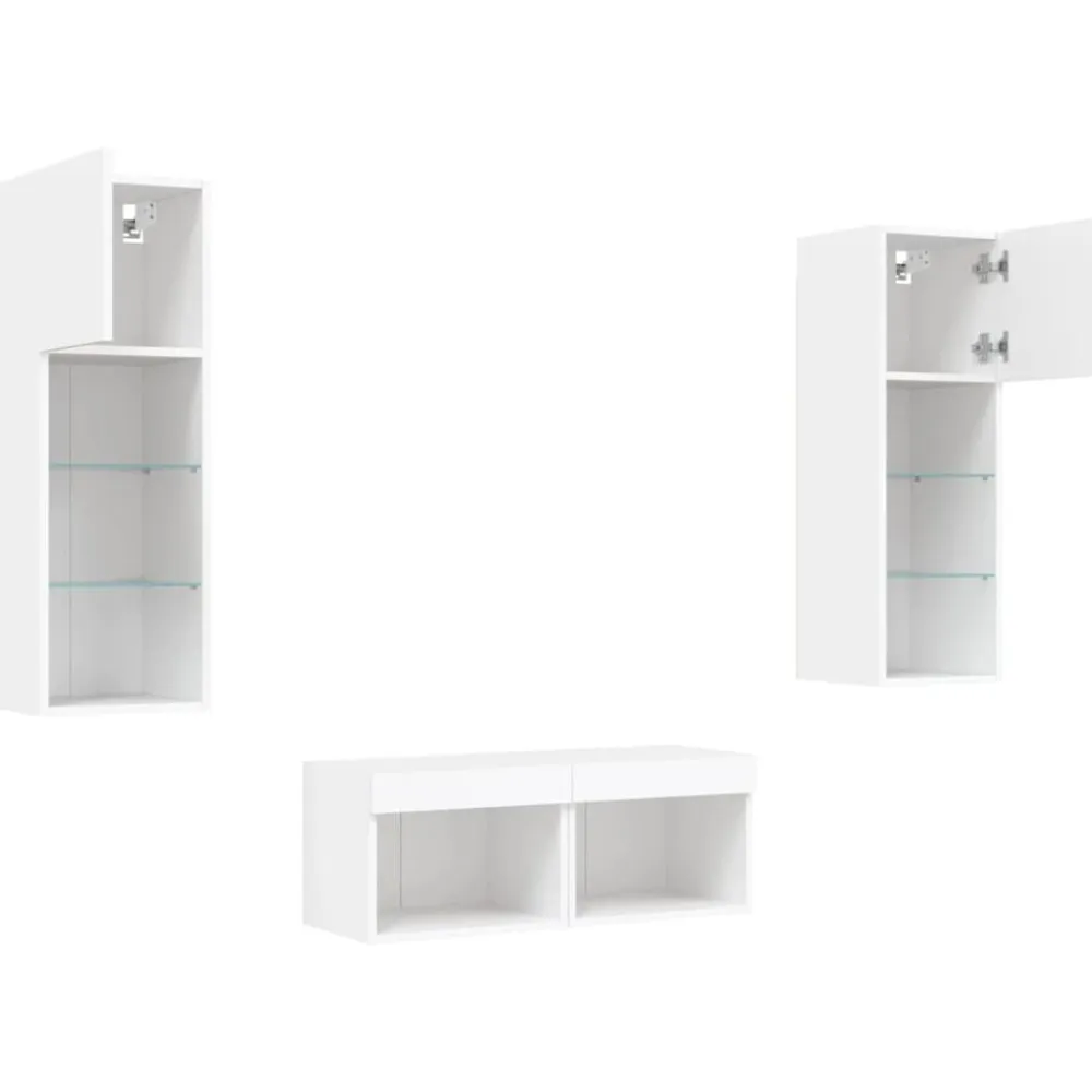 vidaXL Muebles de TV de pared con luces LED 4 piezas Blanco Outlet