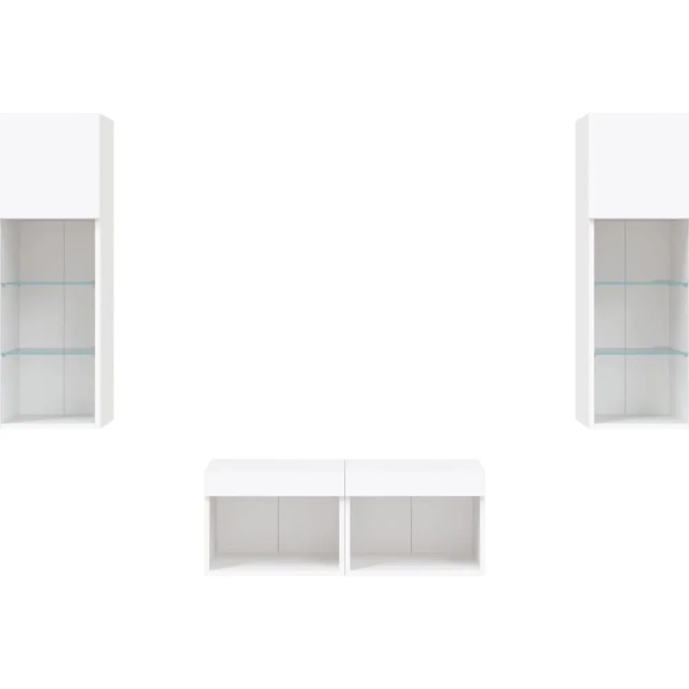 vidaXL Muebles de TV de pared con luces LED 4 piezas Blanco Outlet