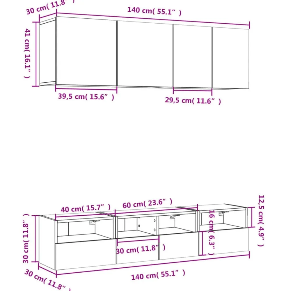 vidaXL Muebles Tv-Muebles de TV de pared 5 pzas madera ingeniería