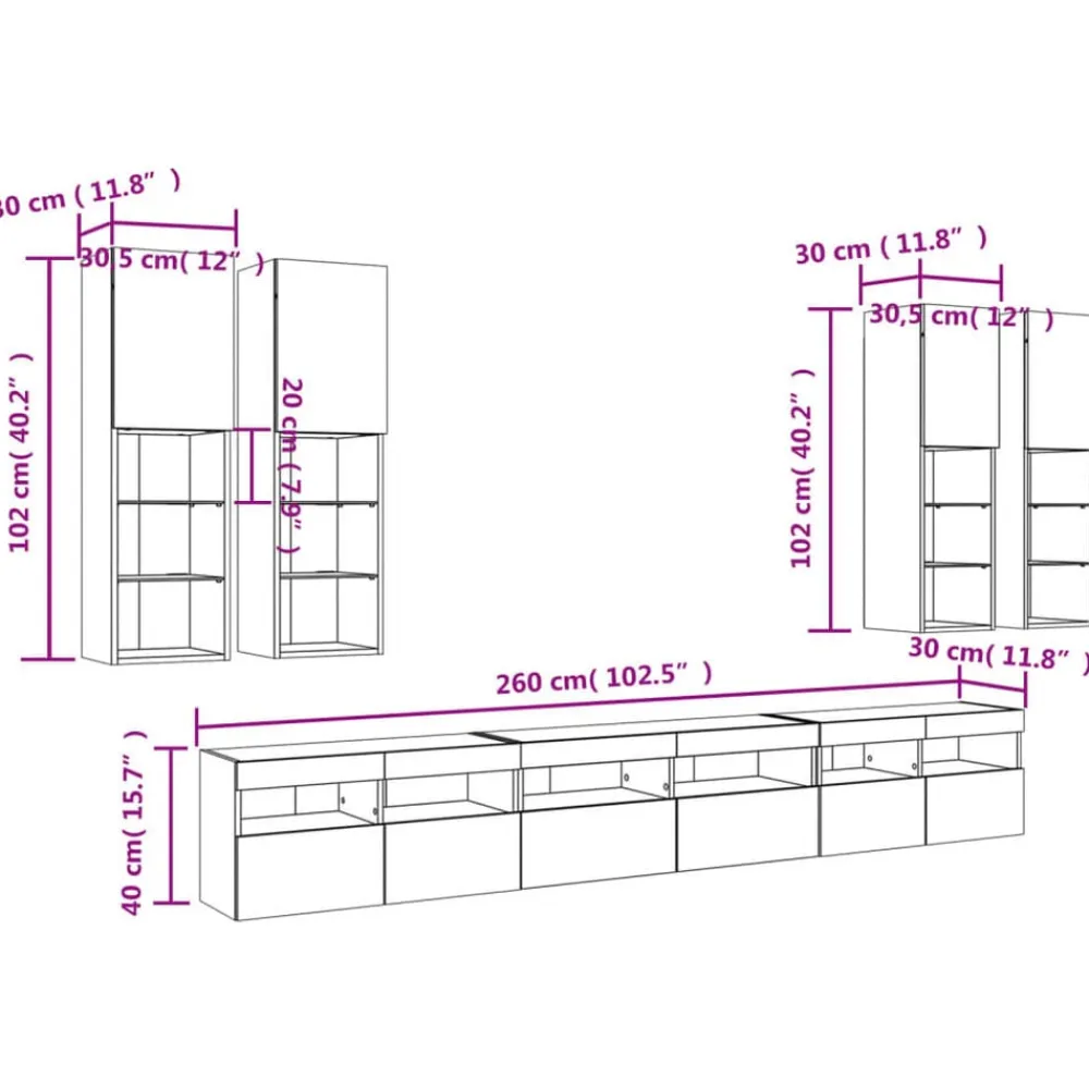 vidaXL Muebles Tv-Muebles de TV de pared con luces LED 7 piezas