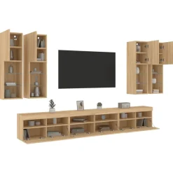 vidaXL Muebles Tv-Muebles de TV de pared con luces LED 7 piezas
