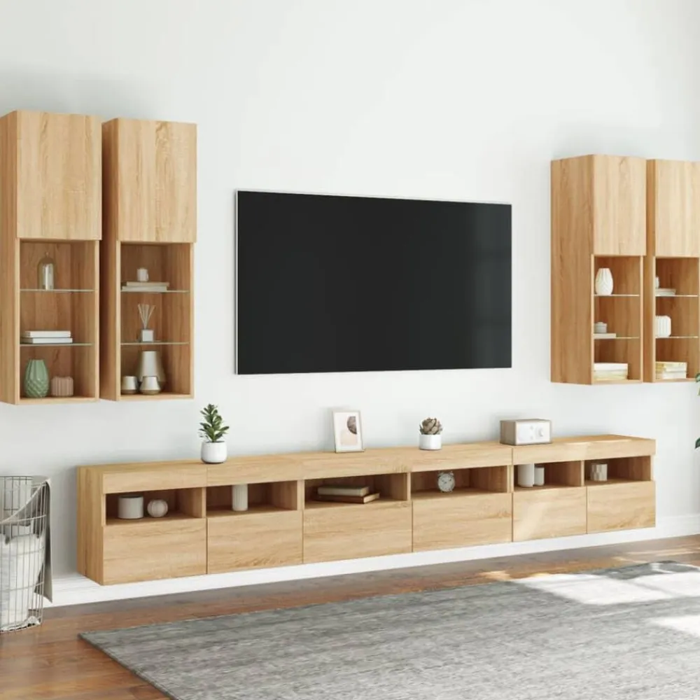 vidaXL Muebles Tv-Muebles de TV de pared con luces LED 7 piezas
