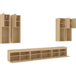 vidaXL Muebles Tv-Muebles de TV de pared con luces LED 7 piezas
