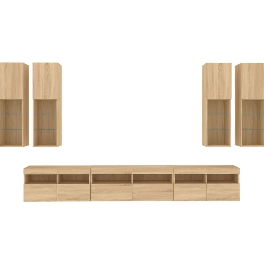 vidaXL Muebles Tv-Muebles de TV de pared con luces LED 7 piezas