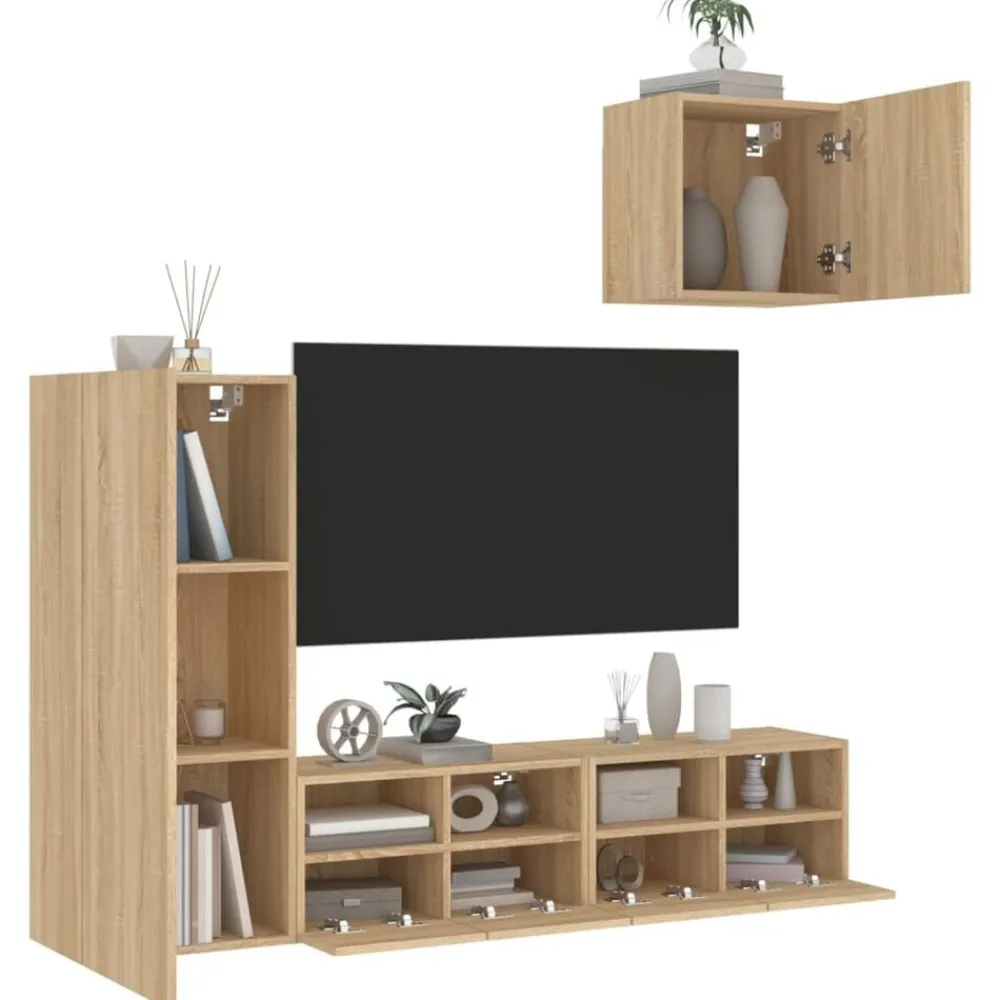 vidaXL Muebles de TV de pared 4 pzas madera de ingeniería Roble Sonoma Best