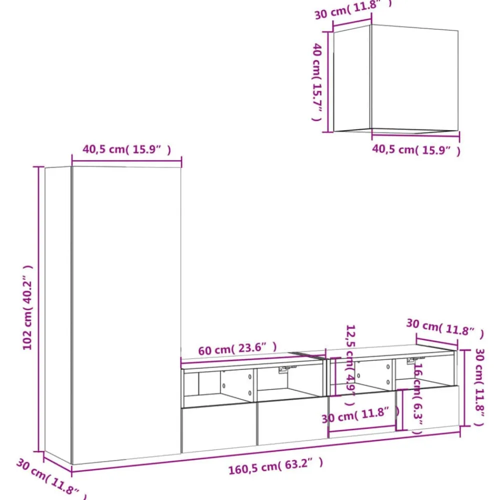 vidaXL Muebles de TV de pared 4 pzas madera de ingeniería Roble Sonoma Best