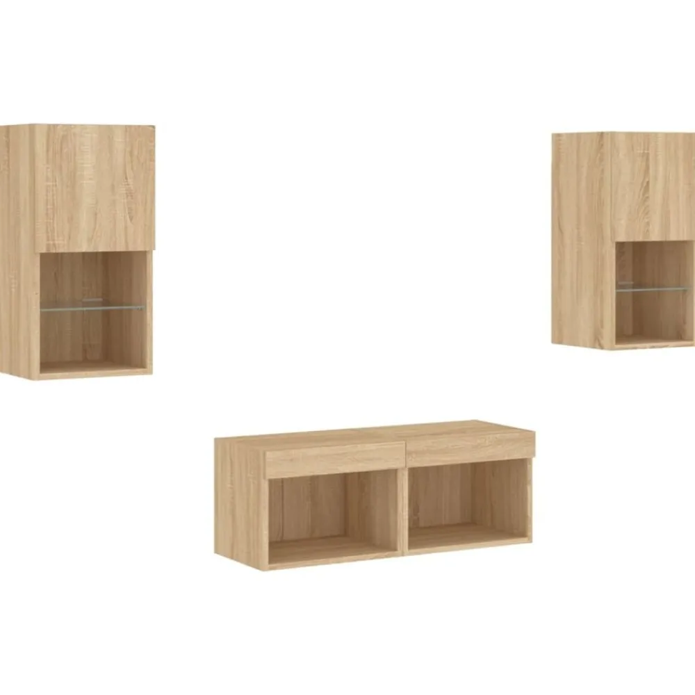 vidaXL Muebles de TV de pared con luces LED 4 piezas Roble Sonoma Outlet