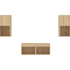 vidaXL Muebles de TV de pared con luces LED 4 piezas Roble Sonoma Outlet