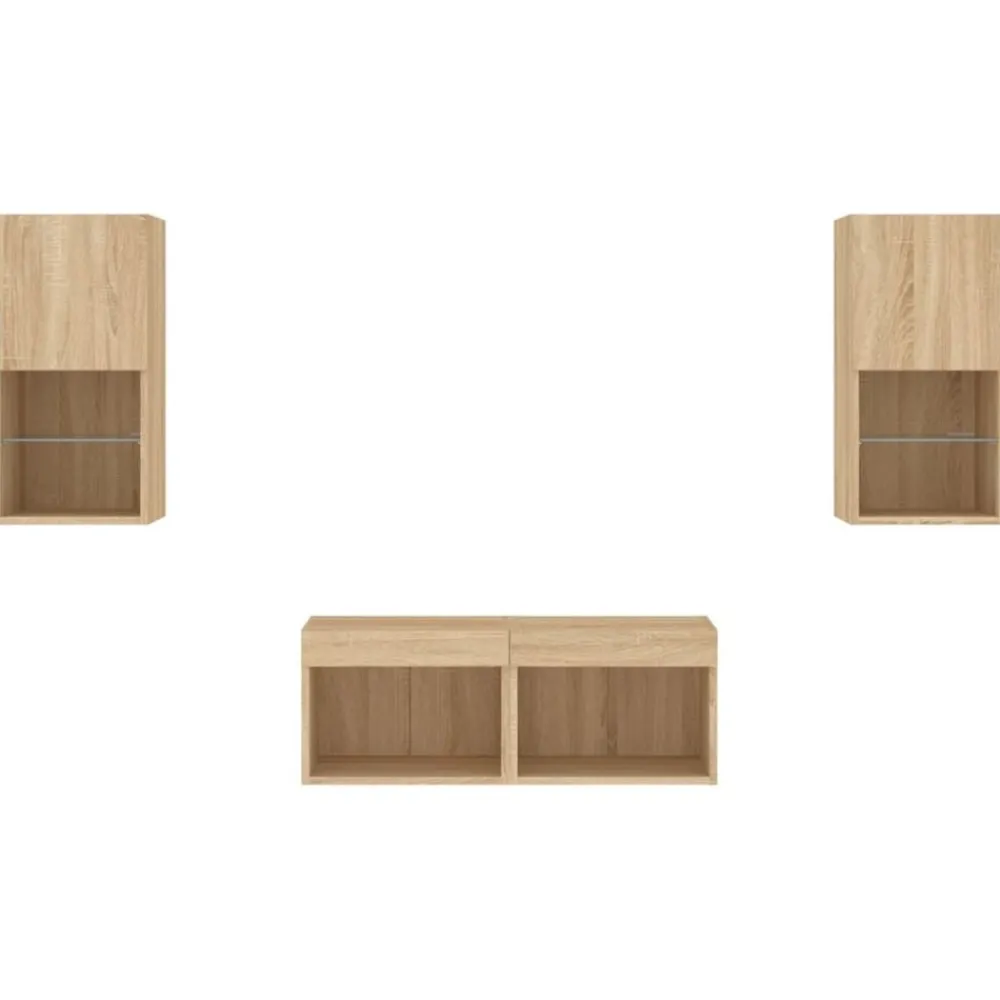 vidaXL Muebles de TV de pared con luces LED 4 piezas Roble Sonoma Outlet