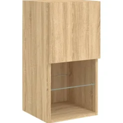vidaXL Muebles de TV de pared con luces LED 4 piezas Roble Sonoma Outlet