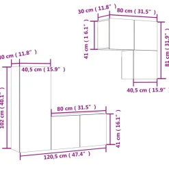 vidaXL Muebles Tv-Muebles de TV de pared 4 pzas madera de ingeniería