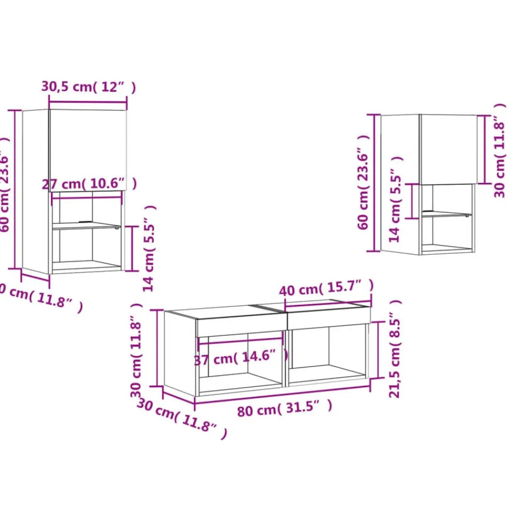 vidaXL Muebles Tv-Muebles de TV de pared con luces LED 4 piezas