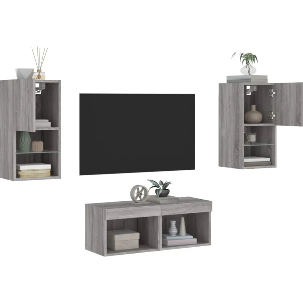 vidaXL Muebles Tv-Muebles de TV de pared con luces LED 4 piezas