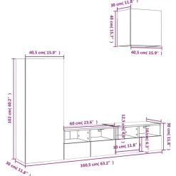 vidaXL Muebles de TV de pared 4 pzas madera ingeniería Roble ahumado New