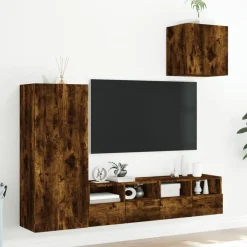 vidaXL Muebles de TV de pared 4 pzas madera ingeniería Roble ahumado New
