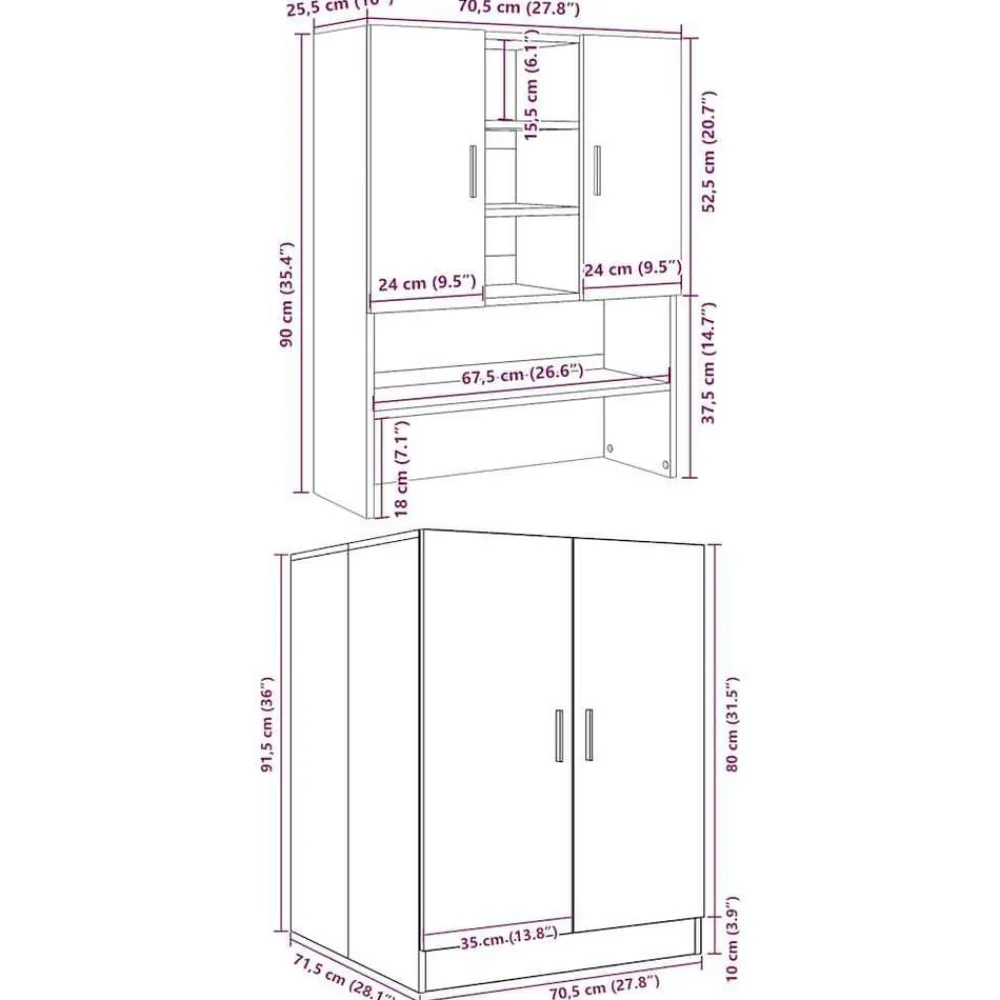 vidaXL Accesorios Para Electrodomésticos-Muebles para lavadora 2 pzas madera de ingeniería gris hormigón