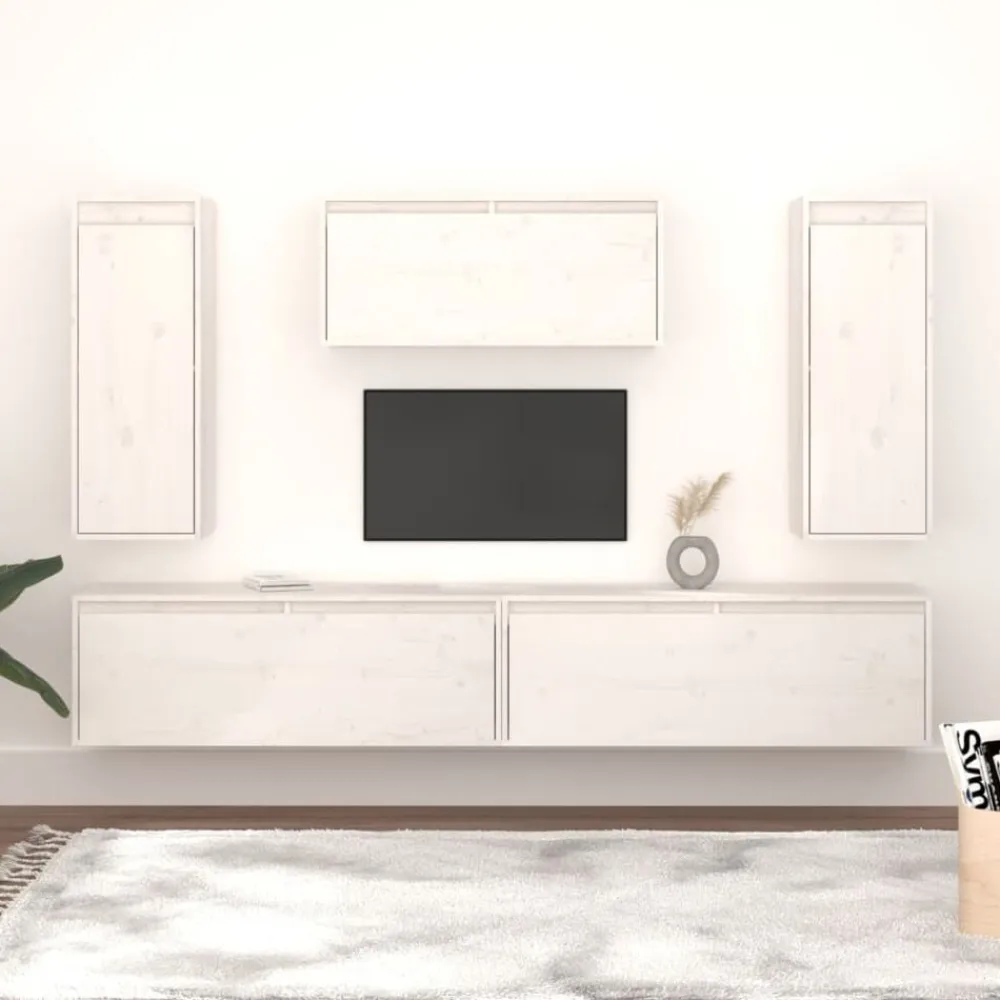 vidaXL Muebles para TV 5 piezas madera maciza de pino Blanco Sale