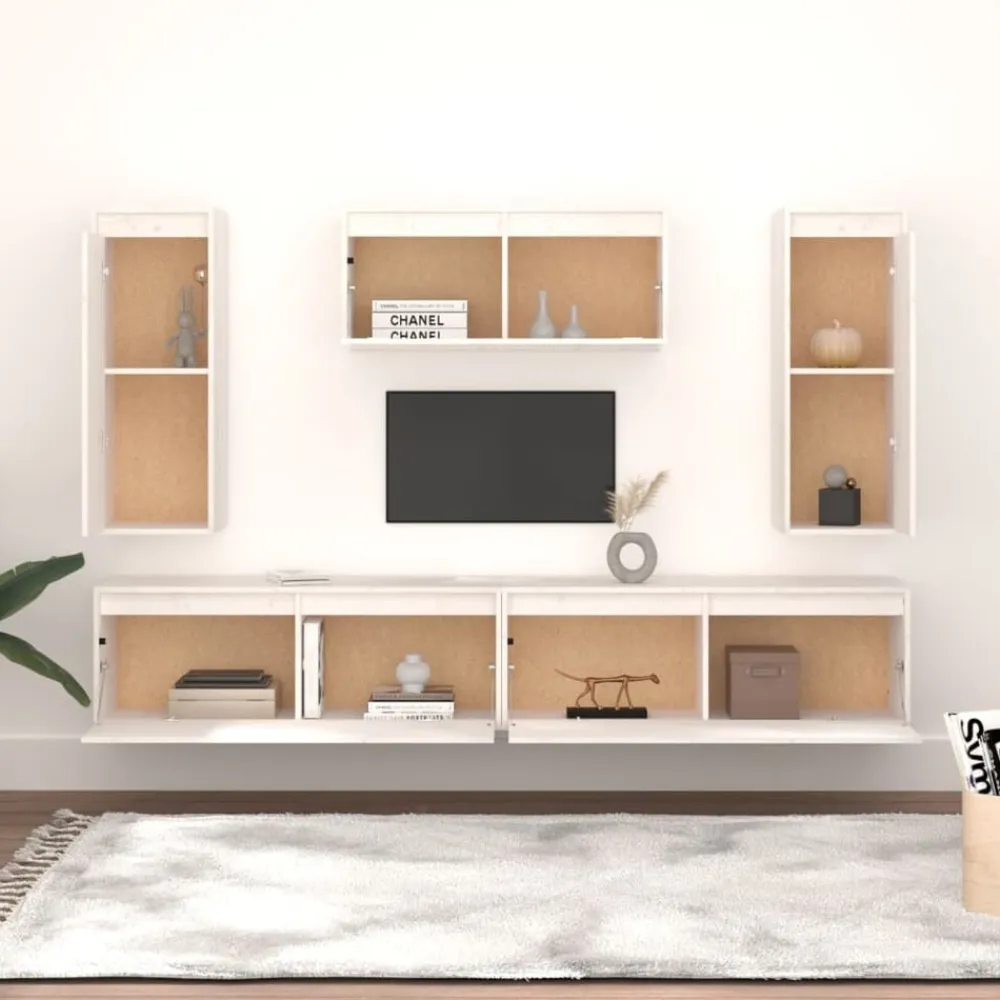 vidaXL Muebles para TV 5 piezas madera maciza de pino Blanco Sale