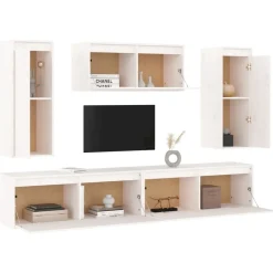 vidaXL Muebles para TV 5 piezas madera maciza de pino Blanco Sale