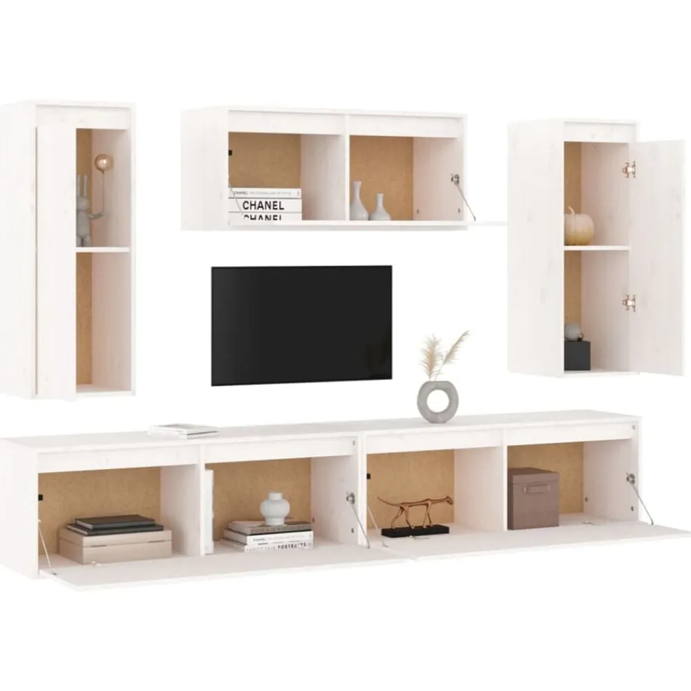vidaXL Muebles para TV 5 piezas madera maciza de pino Blanco Sale
